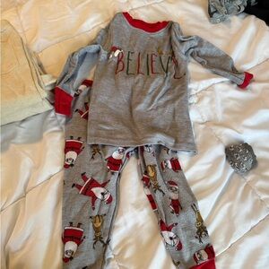 Christmas Gray and Red Kids Pajamas with Santa Print